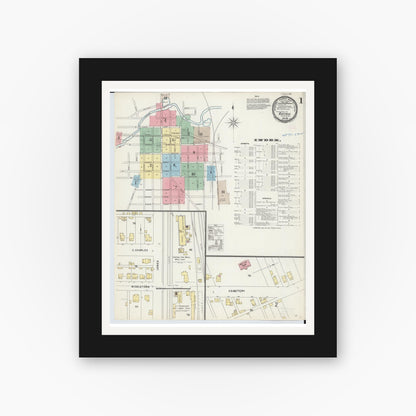 Old map wall art mockup — black gallery frame with white mat — Sanborn Fire Insurance Map from Bucyrus, Crawford County, Ohio (1897) - Complete Map Set