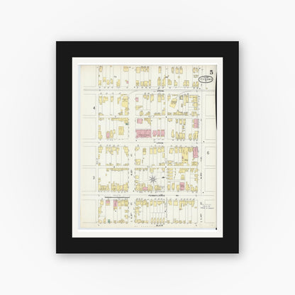 Old map wall art mockup — black gallery frame with white mat — Sanborn Fire Insurance Map from Tyrone, Blair County, Pennsylvania (1896), Sheet #0005