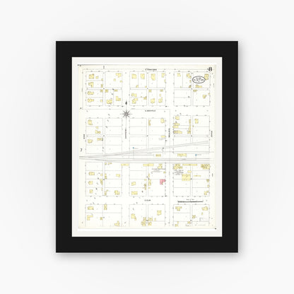 Old map wall art mockup — black gallery frame with white mat — Sanborn Fire Insurance Map from Vinton, Benton County, Iowa (1906), Sheet #0008