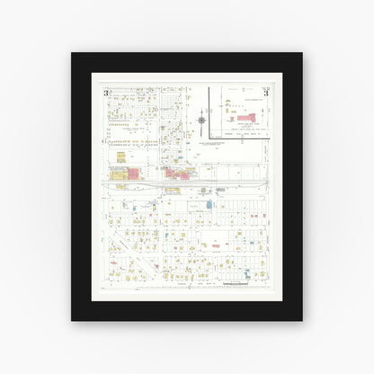 Old map wall art mockup — black gallery frame with white mat — Sanborn Fire Insurance Map from Elsa, Hidalgo County, Texas (1949), Sheet #0003
