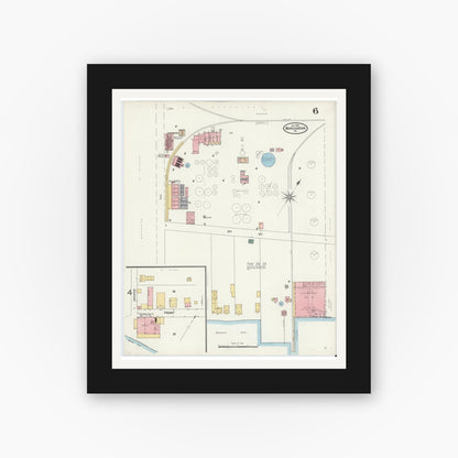 Old map wall art mockup — black gallery frame with white mat — Sanborn Fire Insurance Map from Marcus Hook, Chester County, Pennsylvania (1905), Sheet #0006