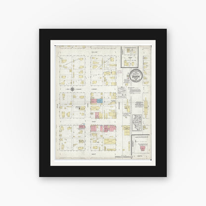 Old map wall art mockup — black gallery frame with white mat — Sanborn Fire Insurance Map from Ogden, Champaign County, Illinois (1914), Sheet #0001