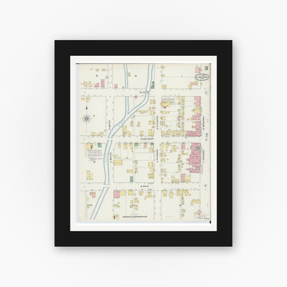 Old map wall art mockup — black gallery frame with white mat — Sanborn Fire Insurance Map from Lebanon, Warren County, Ohio (1895), Sheet #0003