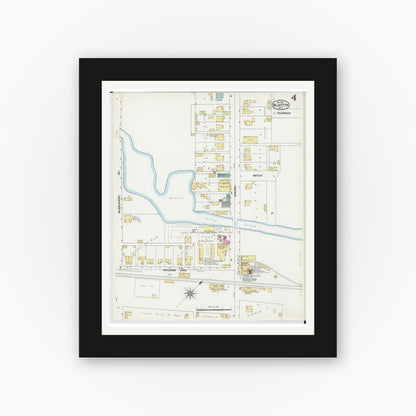 Old map wall art mockup — black gallery frame with white mat — Sanborn Fire Insurance Map from Bluffton, Allen County, Ohio (1901), Sheet #0004
