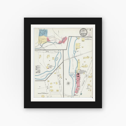 Old map wall art mockup — black gallery frame with white mat — Sanborn Fire Insurance Map from Brewster, Putnam County, New York (1893) - Complete Map Set