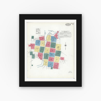Old map wall art mockup — black gallery frame with white mat — Sanborn Fire Insurance Map from Watertown, Jefferson County, Wisconsin (1909), Sheet #0001