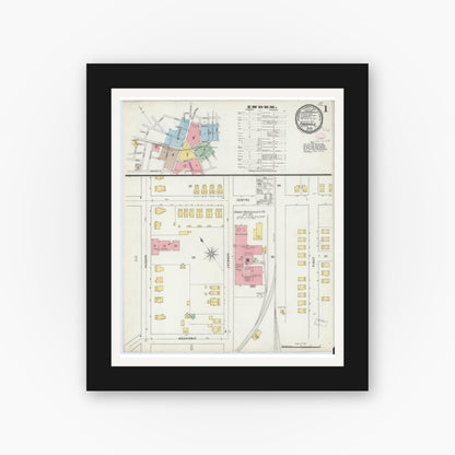 Old map wall art mockup — black gallery frame with white mat — Sanborn Fire Insurance Map from Freehold, Monmouth County, New Jersey (1895) - Complete Map Set