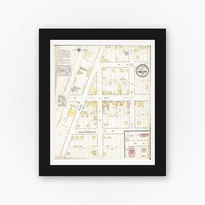 Old map wall art mockup — black gallery frame with white mat — Sanborn Fire Insurance Map from Templeton, Carroll County, Iowa (1915), Sheet #0001