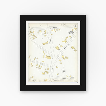 Old map wall art mockup — black gallery frame with white mat — Sanborn Fire Insurance Map from Abington, Plymouth County, Massachusetts (1907), Sheet #0017