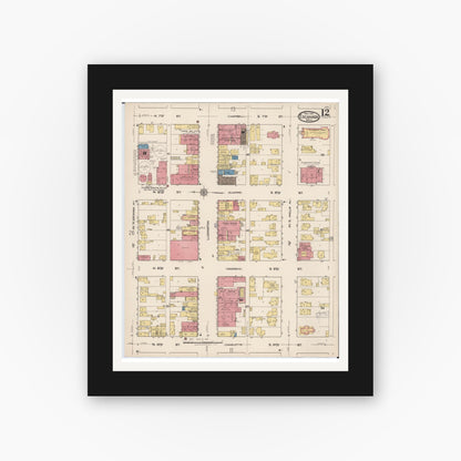 Old map wall art mockup — black gallery frame with white mat — Sanborn Fire Insurance Map from Escanaba, Delta County, Michigan (1921), Sheet #0012