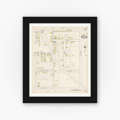 Old map wall art mockup — black gallery frame with white mat — Sanborn Fire Insurance Map from Bradentown, Manatee County, Florida (1922), Sheet #0009