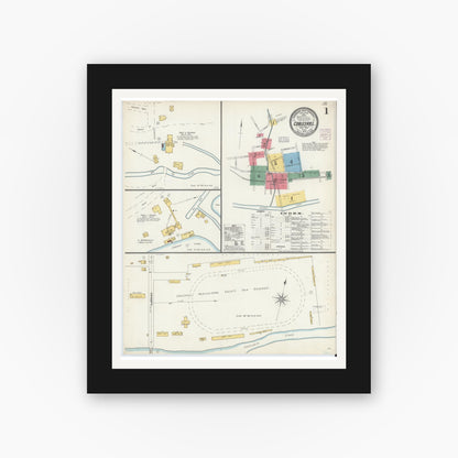 Old map wall art mockup — black gallery frame with white mat — Sanborn Fire Insurance Map from Cobleskill, Schoharie County, New York (1904), Sheet #0001
