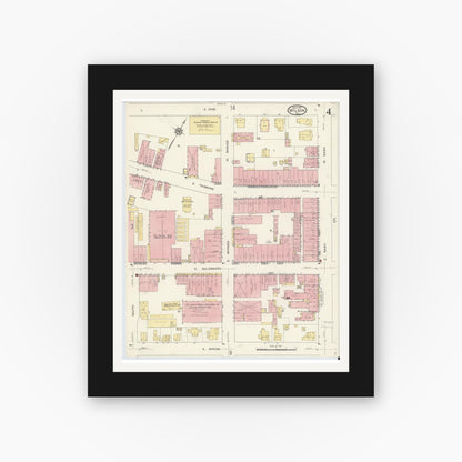 Old map wall art mockup — black gallery frame with white mat — Sanborn Fire Insurance Map from Wilson, Wilson County, North Carolina (1913), Sheet #0004
