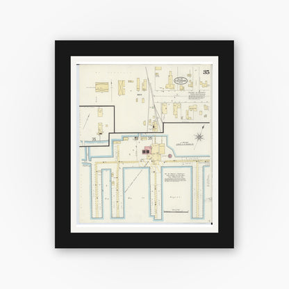 Old map wall art mockup — black gallery frame with white mat — Sanborn Fire Insurance Map from Escanaba, Delta County, Michigan (1906), Sheet #0035