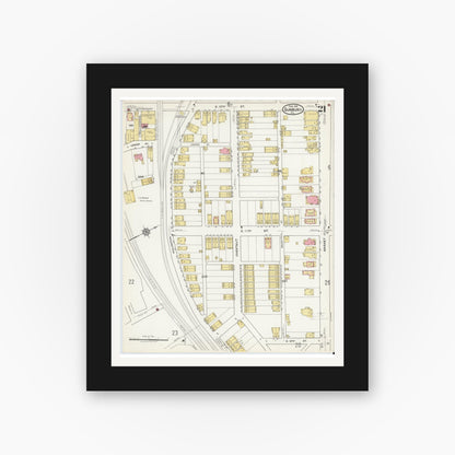 Old map wall art mockup — black gallery frame with white mat — Sanborn Fire Insurance Map from Sunbury, Northumberland County, Pennsylvania (1918), Sheet #0021