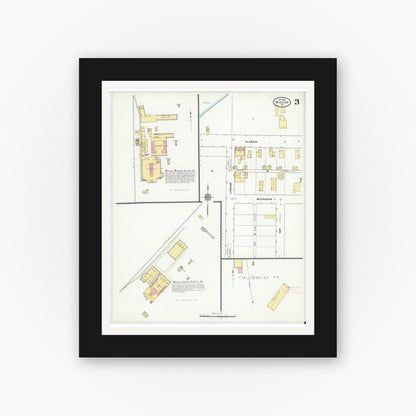 Old map wall art mockup — black gallery frame with white mat — Sanborn Fire Insurance Map from Wilcox, Elk County, Pennsylvania (1910), Sheet #0003