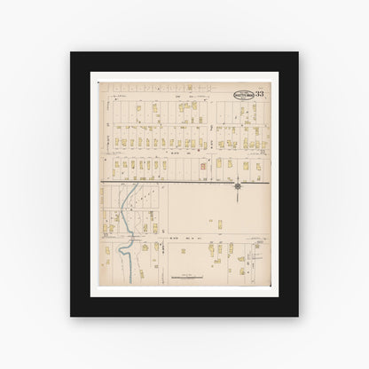 Old map wall art mockup — black gallery frame with white mat — Sanborn Fire Insurance Map from Sault Sainte Marie, Chippewa County, Michigan (1922), Sheet #0033