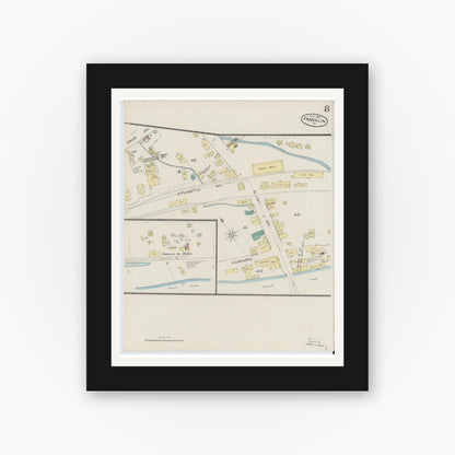 Old map wall art mockup — black gallery frame with white mat — Sanborn Fire Insurance Map from Franklin, Venango County, Pennsylvania (1888), Sheet #0008