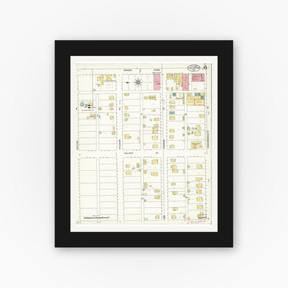 Old map wall art mockup — black gallery frame with white mat — Sanborn Fire Insurance Map from Fullerton, Orange County, California (1907), Sheet #0006