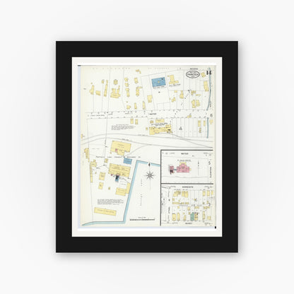 Old map wall art mockup — black gallery frame with white mat — Sanborn Fire Insurance Map from Hancock, Houghton County, Michigan (1907), Sheet #0014