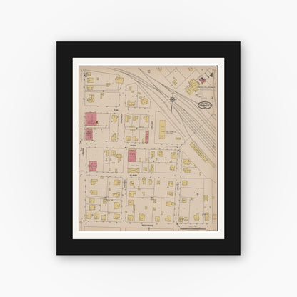 Old map wall art mockup — black gallery frame with white mat — Sanborn Fire Insurance Map from Commerce, Hunt County, Texas (1922), Sheet #0004