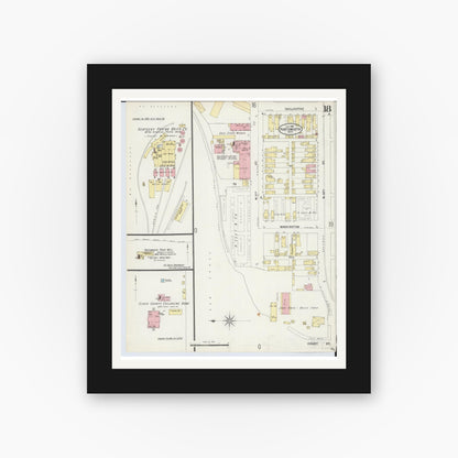 Old map wall art mockup — black gallery frame with white mat — Sanborn Fire Insurance Map from Portsmouth, Scioto County, Ohio (1897), Sheet #0018