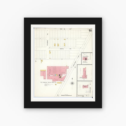 Old map wall art mockup — black gallery frame with white mat — Sanborn Fire Insurance Map from Hamilton, Butler County, Ohio (1899), Sheet #0060