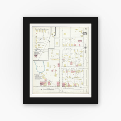 Old map wall art mockup — black gallery frame with white mat — Sanborn Fire Insurance Map from O'Fallon, Saint Clair County, Illinois (1914), Sheet #0002