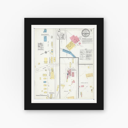 Old map wall art mockup — black gallery frame with white mat — Sanborn Fire Insurance Map from Schleisingerville, Washington County, Wisconsin (1913), Sheet #0001