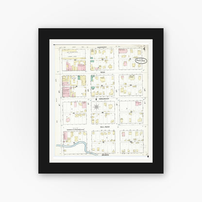 Old map wall art mockup — black gallery frame with white mat — Sanborn Fire Insurance Map from Red Oak, Montgomery County, Iowa (1891), Sheet #0004