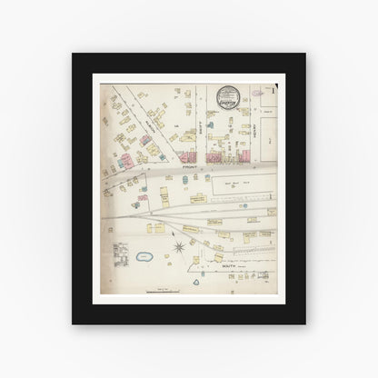 Old map wall art mockup — black gallery frame with white mat — Sanborn Fire Insurance Map from Edgerton, Rock County, Wisconsin (1886) - Complete Map Set