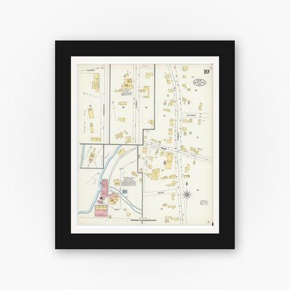 Old map wall art mockup — black gallery frame with white mat — Sanborn Fire Insurance Map from Natick, Middlesex County, Massachusetts (1904), Sheet #0019