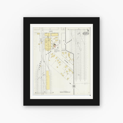Old map wall art mockup — black gallery frame with white mat — Sanborn Fire Insurance Map from Beaumont, Jefferson County, Texas (1894), Sheet #0005