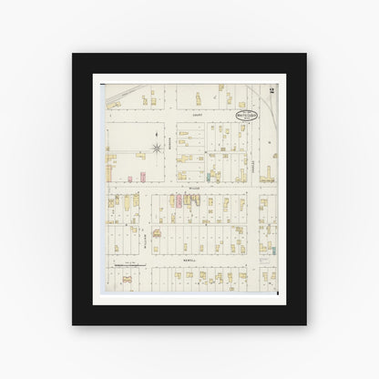 Old map wall art mockup — black gallery frame with white mat — Sanborn Fire Insurance Map from White Cloud, Newaygo County, Michigan (1894), Sheet #0002
