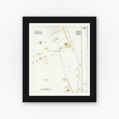 Old map wall art mockup — black gallery frame with white mat — Sanborn Fire Insurance Map from Hurley, Iron County, Wisconsin (1905), Sheet #0013