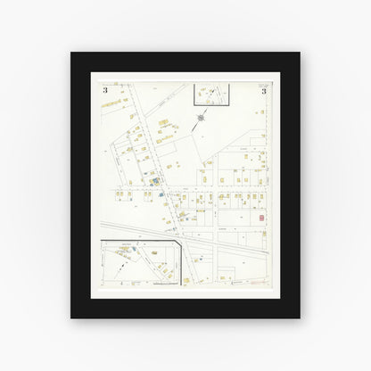 Old map wall art mockup — black gallery frame with white mat — Sanborn Fire Insurance Map from Atco, Camden County, New Jersey (1933), Sheet #0003