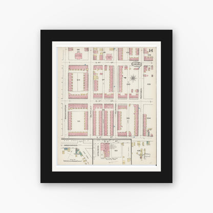 Old map wall art mockup — black gallery frame with white mat — Sanborn Fire Insurance Map from Camden, Camden County, New Jersey (1885), Sheet #0014