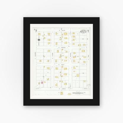 Old map wall art mockup — black gallery frame with white mat — Sanborn Fire Insurance Map from Maryville, Nodaway County, Missouri (1925), Sheet #0007