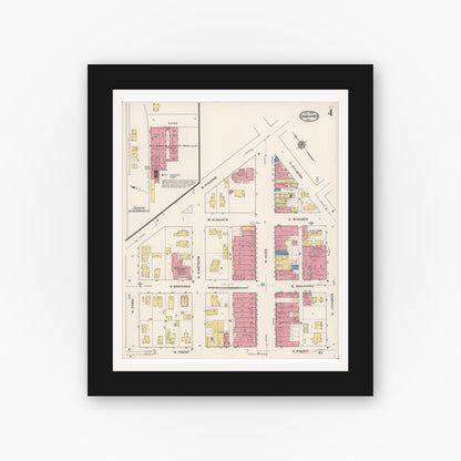 Old map wall art mockup — black gallery frame with white mat — Sanborn Fire Insurance Map from Harvard, McHenry County, Illinois (1922), Sheet #0004