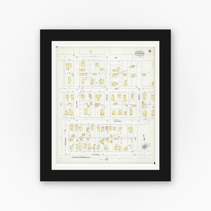 Old map wall art mockup — black gallery frame with white mat — Sanborn Fire Insurance Map from Petoskey, Emmet County, Michigan (1901), Sheet #0006