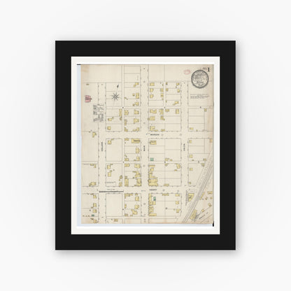 Old map wall art mockup — black gallery frame with white mat — Sanborn Fire Insurance Map from Butler, Richland County, Ohio (1885), Sheet #0001