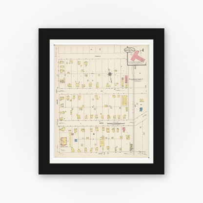 Old map wall art mockup — black gallery frame with white mat — Sanborn Fire Insurance Map from Newton Falls, Trumbull County, Ohio (1922), Sheet #0004