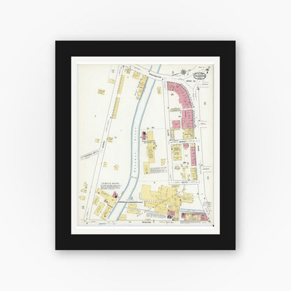 Old map wall art mockup — black gallery frame with white mat — Sanborn Fire Insurance Map from Hudson, Middlesex County, Massachusetts (1916), Sheet #0007