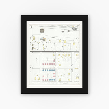 Old map wall art mockup — black gallery frame with white mat — Sanborn Fire Insurance Map from Alpine, Brewster County, Texas (1927), Sheet #0006