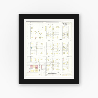 Old map wall art mockup — black gallery frame with white mat — Sanborn Fire Insurance Map from Tipton, Cedar County, Iowa (1914), Sheet #0005