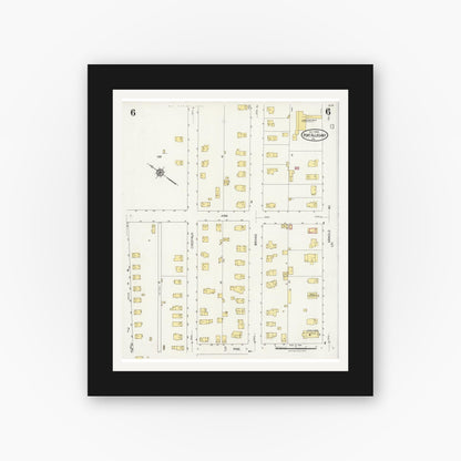 Old map wall art mockup — black gallery frame with white mat — Sanborn Fire Insurance Map from Port Allegany, McKean County, Pennsylvania (1924), Sheet #0006