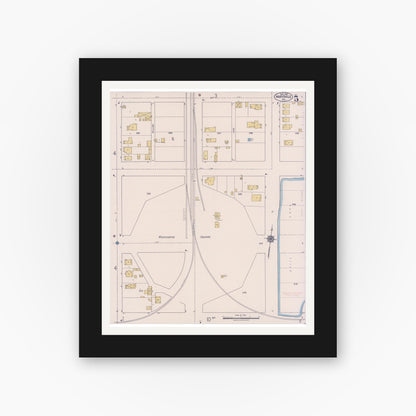 Old map wall art mockup — black gallery frame with white mat — Sanborn Fire Insurance Map from Marysville, Yuba County, California (1921), Sheet #0005