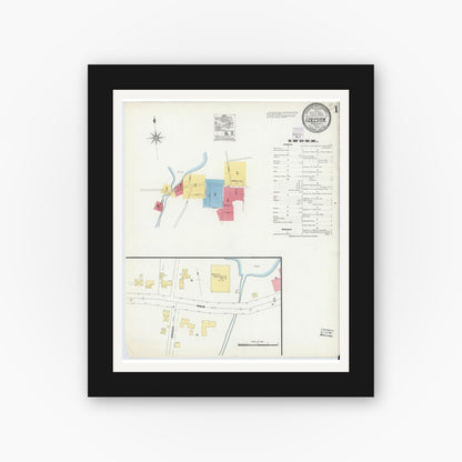 Old map wall art mockup — black gallery frame with white mat — Sanborn Fire Insurance Map from Leicester, Worcester County, Massachusetts (1904), Sheet #0001