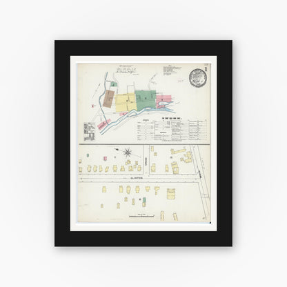 Old map wall art mockup — black gallery frame with white mat — Sanborn Fire Insurance Map from Delhi, Delaware County, New York (1891) - Complete Map Set