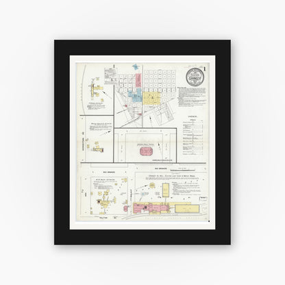 Old map wall art mockup — black gallery frame with white mat — Sanborn Fire Insurance Map from Granger, Williamson County, Texas (1910) - Complete Map Set